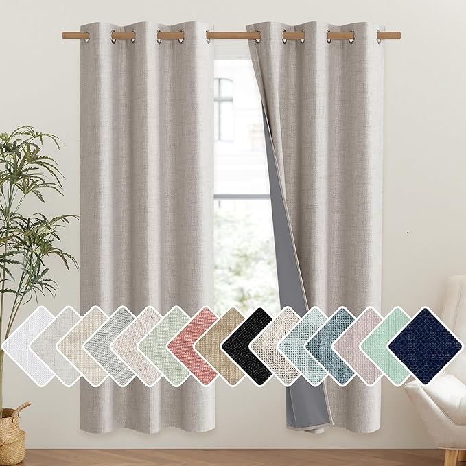 NICETOWN Brich Vintage Open Linen Weave Flax Thermal Curtains, 100% Blackout by NICETOWN