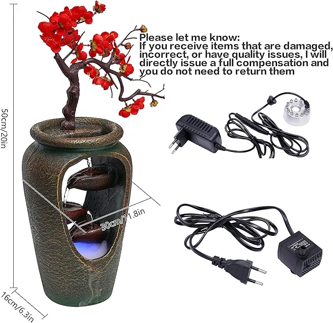 20Inch Tabletop Decorative Flower Vase Style Bonsai Waterfall Fountain - Image 5