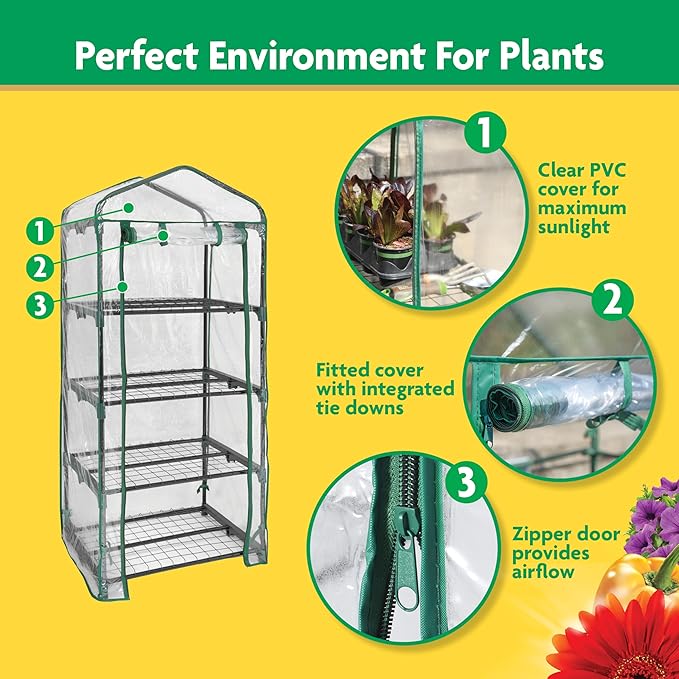 Miracle-Gro 23" x 17" x 57" 4-Tier Indoor/Outdoor Mini Greenhouse Plant Tent - Image 3