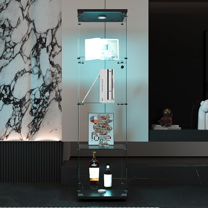 Yoluckea 4 Shelves Glass Display Cabinet - Image 5