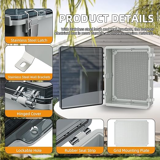 Joinfworld Outdoor Cable Box Enclosure 19.7x15.7x7.9 Waterproof Junction Box - Image 4