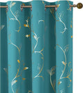 BUHUA Blackout Curtain 2 Panel Set Silver Vine Foil Print Thermal Insulated by BUHUA