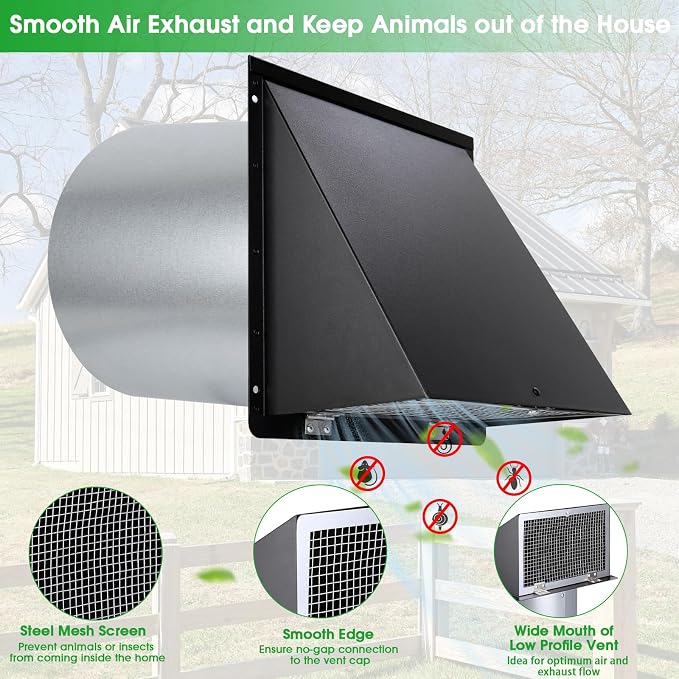 12 Inch Wall Vent Hood Exhaust Vent Cap Dryer Vent Cover, Exterior Hooded Wall - Image 3