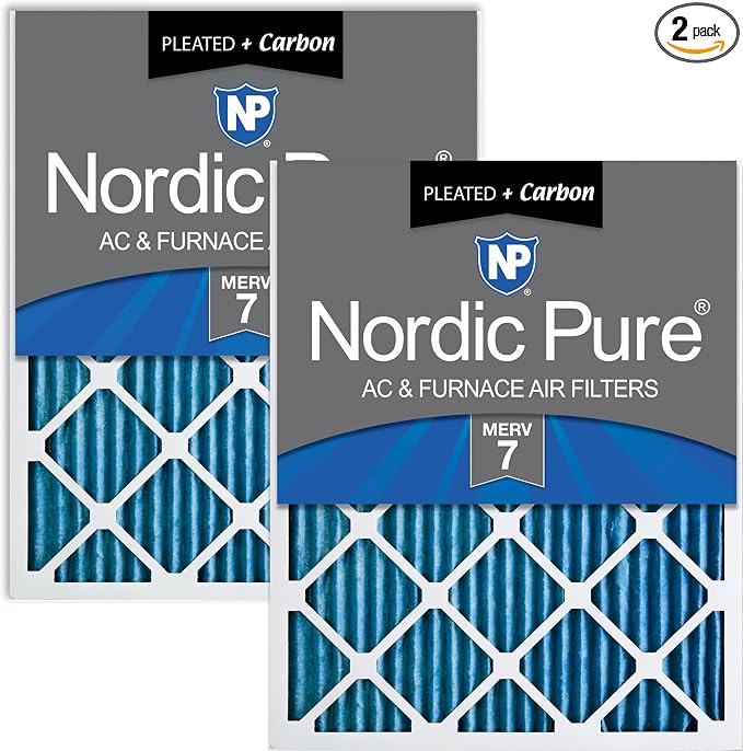 Nordic Pure 20x25x1 Pleated MERV 7 Plus Carbon Air Filters 2 Pack | Actual by NordicPure