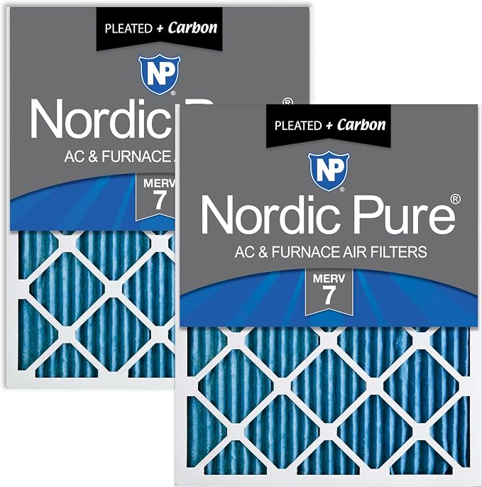 Nordic Pure 24x24x1 Pleated MERV 7 Plus Carbon Air Filters 2 Pack | Actual by NordicPure
