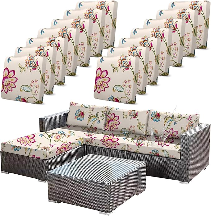 14pcs Single Seat Floral Print Outdoor Couch Cover, Waterproof Elastic by CALBODE