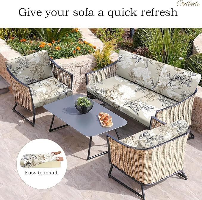 8Pcs Outdoor Stretch Cushion Covers, Waterproof Outdoor Chair Floral Cushion - Image 5