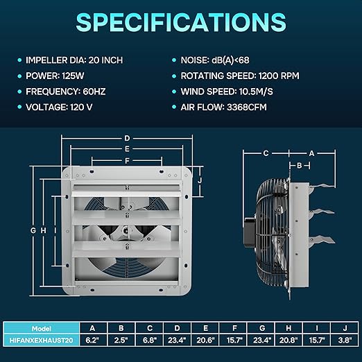 Simple Deluxe 24 Inch Wall Mounted Shutter Exhaust Fan - Image 3