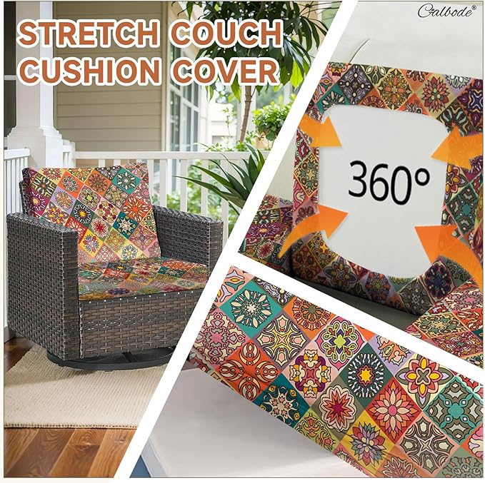 14Pcs Stretch Patio Cushion Cover, Bohemian Colored Geometric Pattern Couch - Image 3