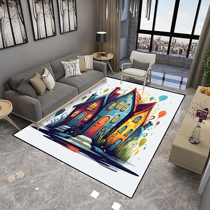 Shag Carpet, Strange House Pattern Printing Reversible Area Rugs Fade Resistant - Image 4