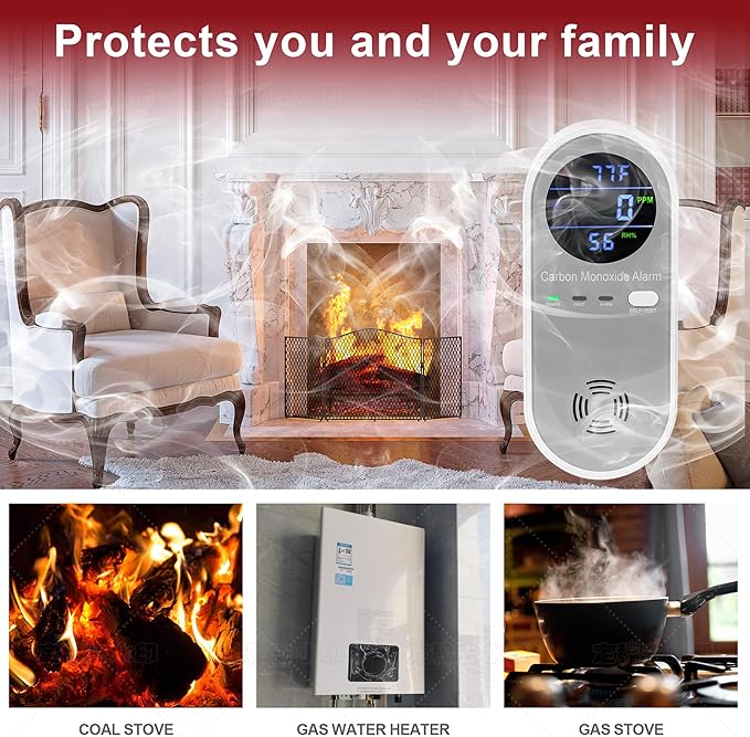 2 Packs Carbon Monoxide Detectors, Plug in Carbon Monoxide Alarm, 3-in-1 - Image 5