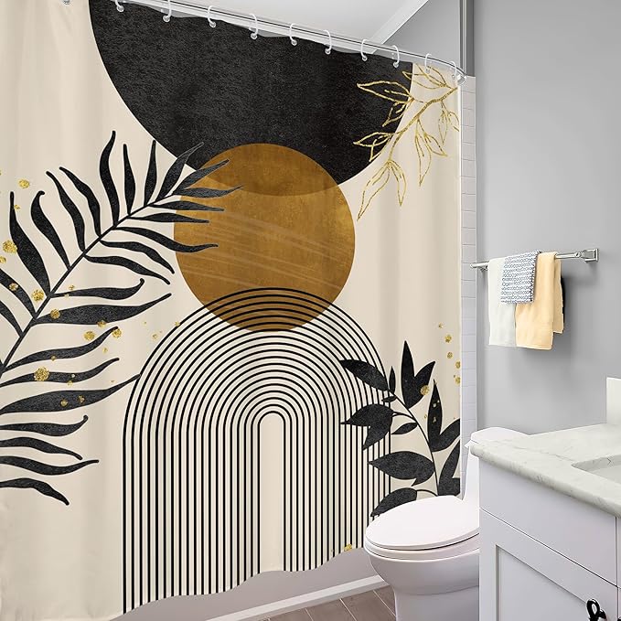 Black Boho Shower Curtain 60Wx72H Modern Bohemian Abstract Brown Tan Mid - Image 4