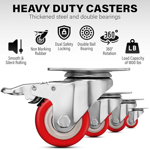 3 Inch Caster Wheels Heavy Duty Casters Set of 4 Lockable Cart Wheels - Image 3