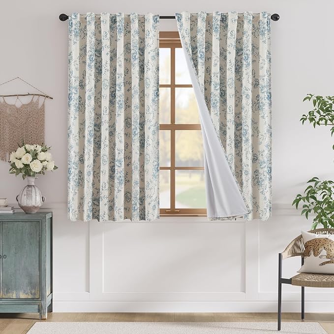 jinchan Blackout Linen Blend Curtain Floral Blackout Curtains by JINCHAN