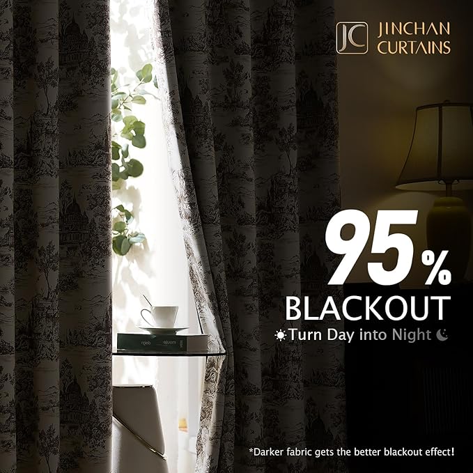 jinchan 95% Blackout Toile Curtains - Image 3