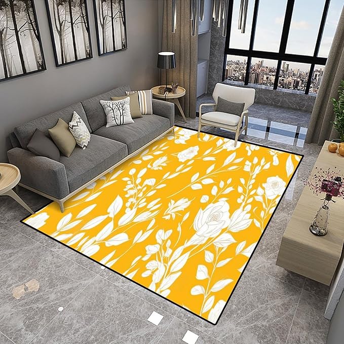 White Rose Floral Printing Pile Carpet - Image 4