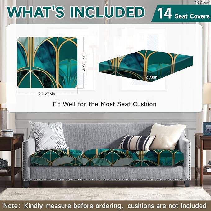 14Pcs Stretch Patio Cushion Cover, Art Deco Geometric Pattern Couch & Sofa - Image 2