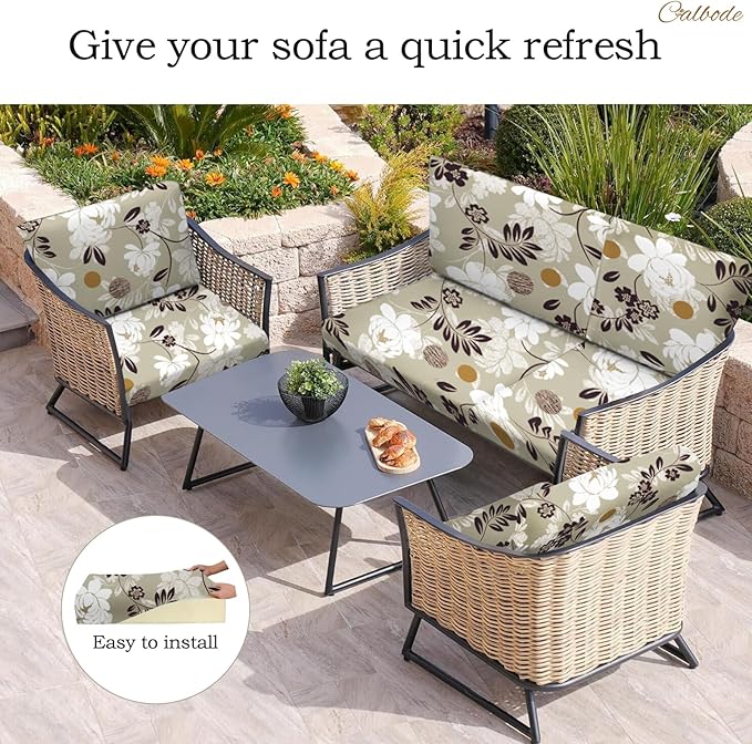 14 Pcs Waterproof Patio Cushion Covers, Floral Printed Stretch Outdoor Sofa - Image 5