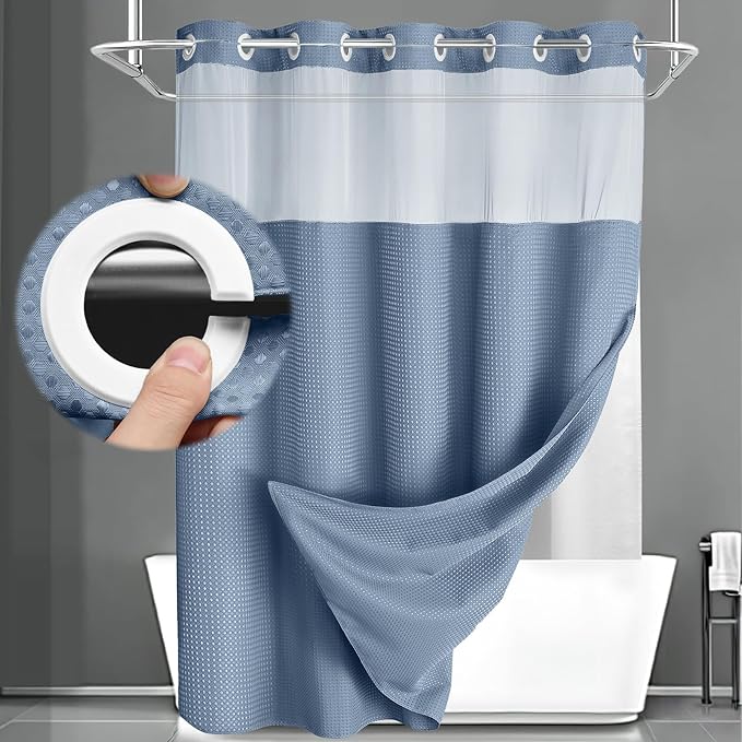 No Hook Shower Curtain and Liner Set, Sky Blue Hotel Waffle Shower Curtain by Unknown