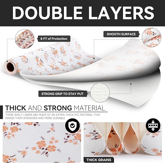 RAY STAR Shelf Liner, 18 Inch x 8 Feet Non Adhesive Floral Kitchen Cabinet Liner - Image 7