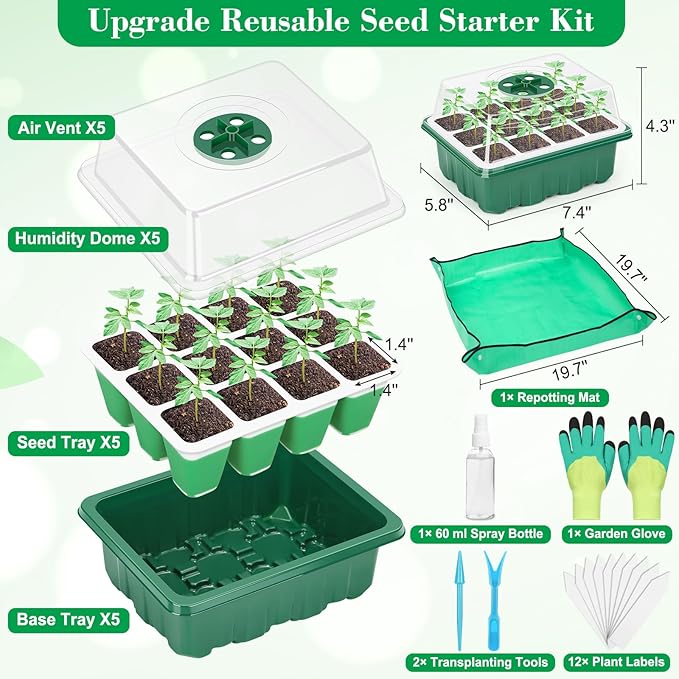 Reusable Silicone Seed Starter Tray, 60 Cells Seed Starter Kit - Image 5