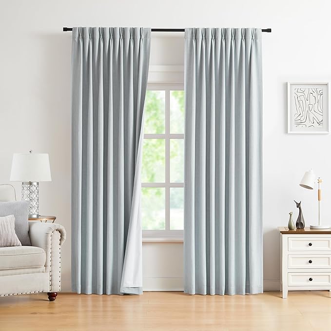Kayne Studio Blue Fog Pinch Pleated Full Blackout Curtains 90 Inch, Linen Blend - Image 7