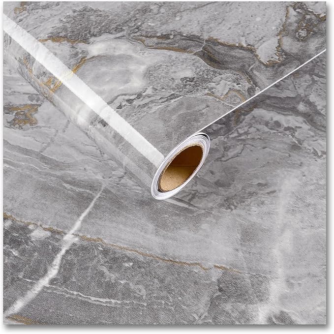 CRE8TIVE Slate Grey Gold Marble Wallpaper Peel and Stick Glossy Marble Contact by CRE8TIVE