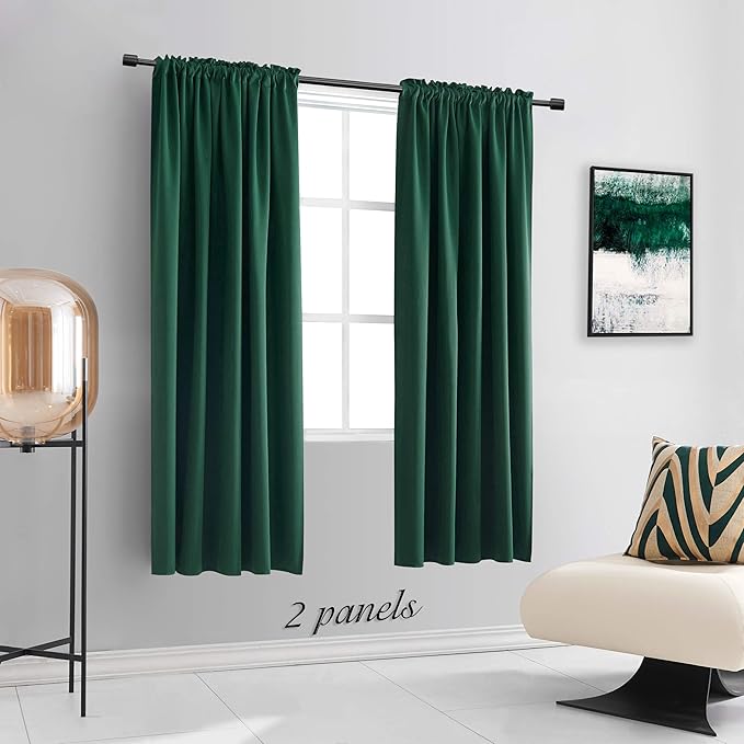 DONREN 63 Inch Length Dark Emerald Green Blackout Window Curtains - Image 2