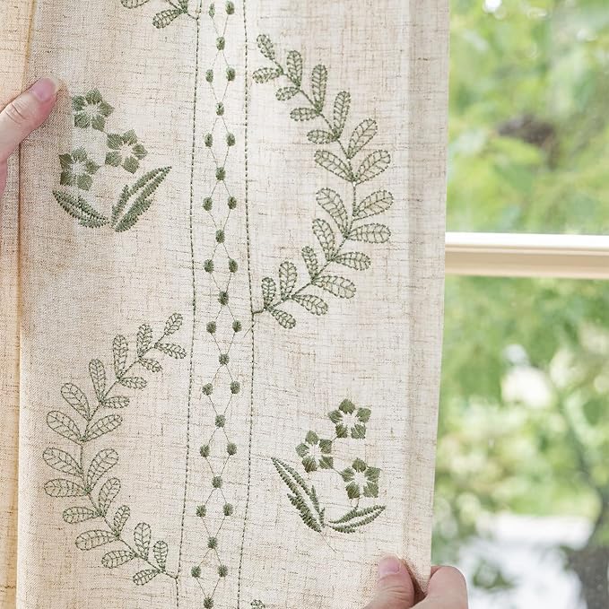 jinchan Belrose Linen Curtains for Bedroom Floral Curtains 96 Inch Length Linen - Image 4