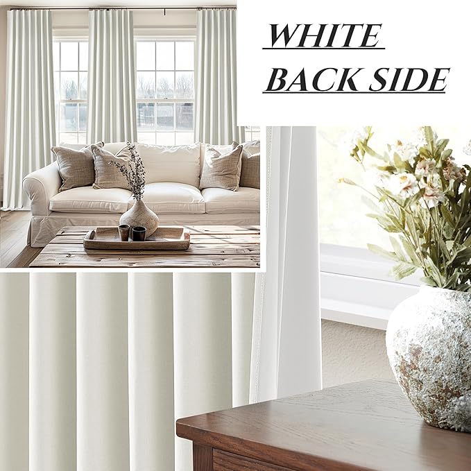 Beige White Cute Blackout Pleated Curtains 86 Inches Long 2 Pack, Insulated - Image 6