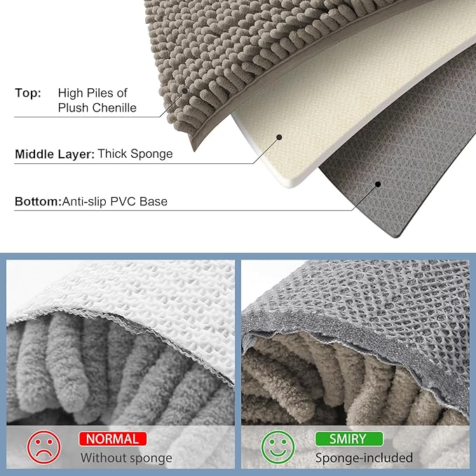 Smiry Luxury Chenille Bathroom Rugs 24x16, Extra Soft and Absorbent Shaggy Bath - Image 5