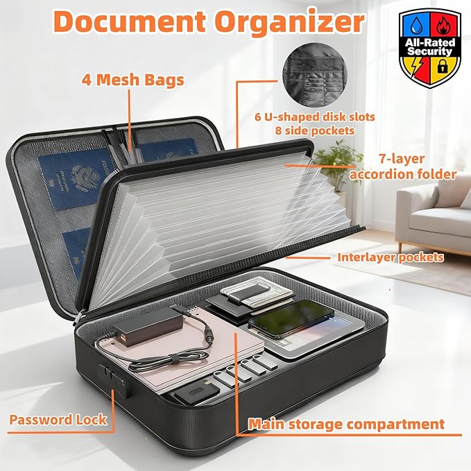 Fireproof Document Box with Lock & Waterproof Zipper, 5200°F Safe - Image 5