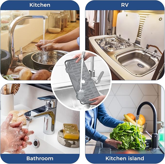BFONS Silicone Faucet Handle Drip Catcher Drying Tray Mat Dish Soap Sponge - Image 7