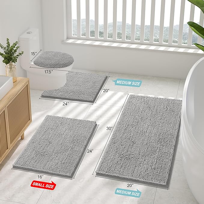 Smiry Luxury Chenille Toilet Rugs U-Shaped 20x20, Soft Absorbent Non-Slip - Image 2