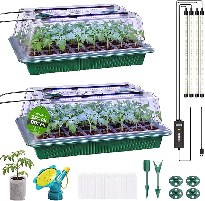 Seed Starter Tray with Grow Light, 2 Pack 80-Cell Seedling Starter Kit with by MQHUAYU