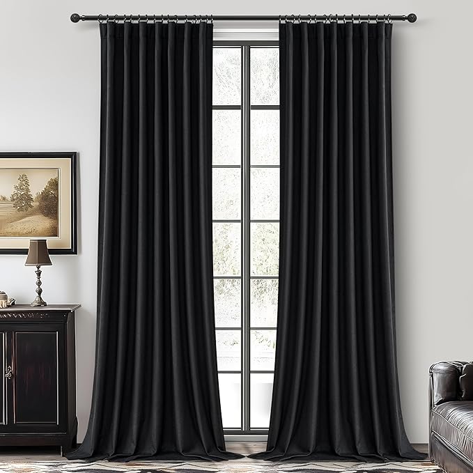 Extra Long 120 Inch Black Curtains by QJMYDECO