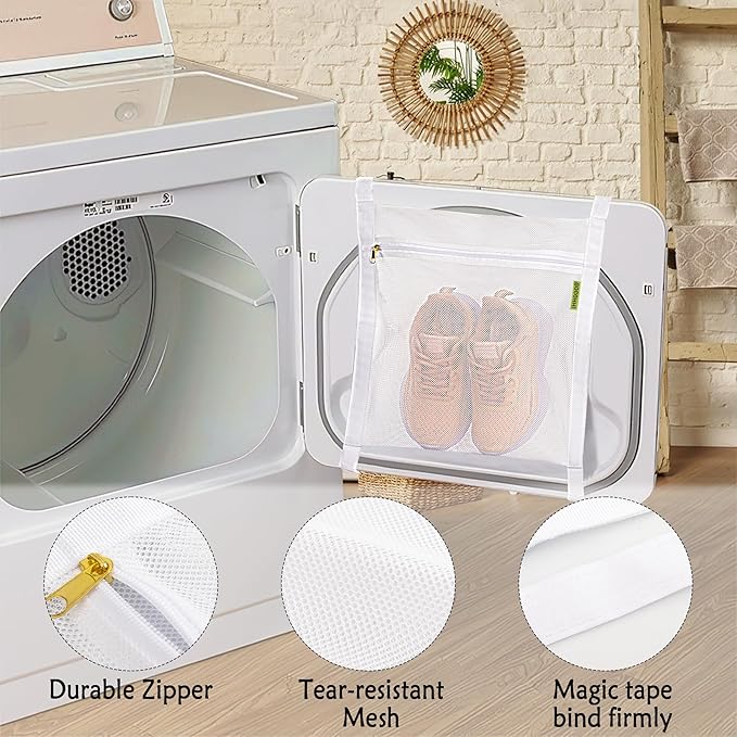 Sneaker Wash & Dry Net Bag for Dryer, 15.7x13.8 Inch Large HoneyComber Mesh Bags - Image 4
