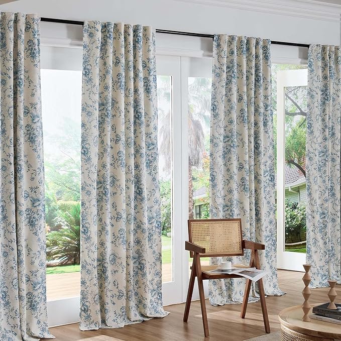 jinchan Blackout Linen Blend Curtain Floral Blackout Curtains - Image 7