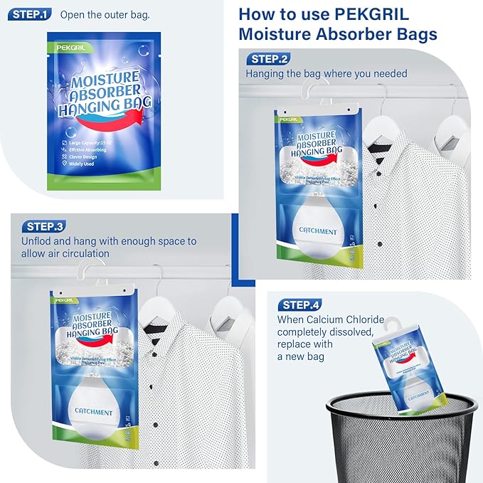PEKGRIL Moisture Absorber Packets 6 Packs, 15 oz Hanging Dehumidifier Bags - Image 4