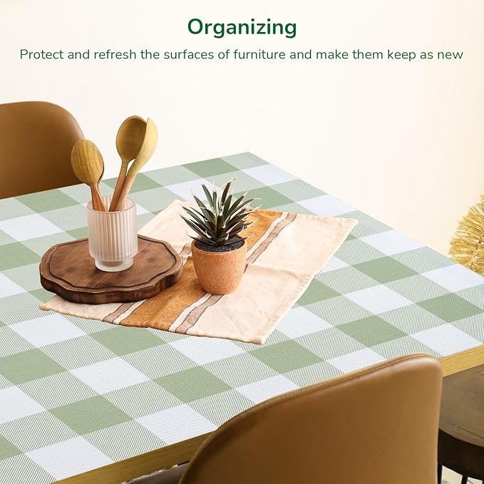 Practical Gingham Green Shelf Liner, Non-Adhesive Drawer Liner Non-Slip Cabinet - Image 4