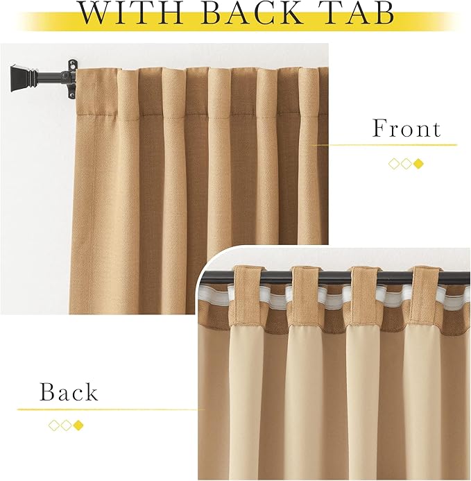 NICETOWN Thick Faux Linen Room Darkening Caramel Curtains 108 inches Long - Image 4