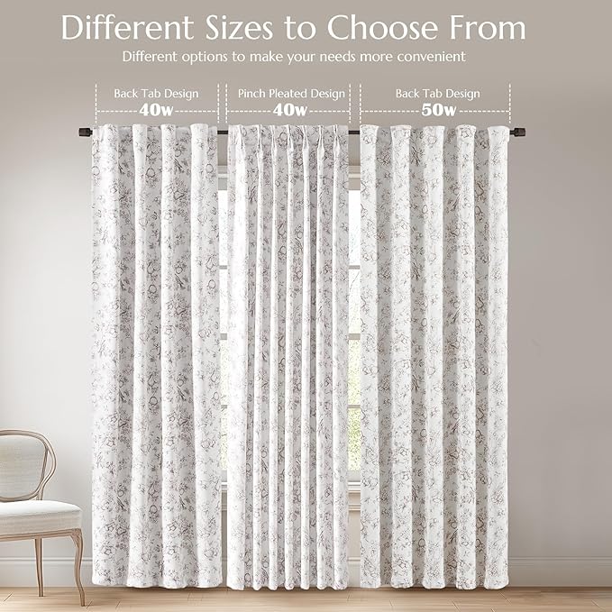 jinchan Pinch Pleated 95% Blackout Floral Curtains, Taupe 84 Inch, Room - Image 5