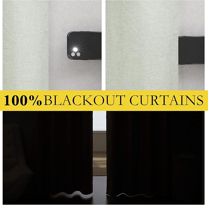 NICETOWN Sage Green Blackout Linen Curtains 95 inches Long, 2 Pieces, Bronze - Image 2