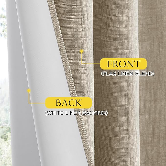 NICETOWN Taupe 100% Blackout Linen Curtains 72 inch Long Burg, Farmhouse Thick - Image 6