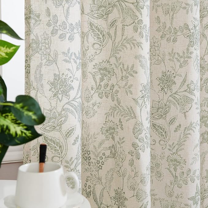 Vangao Green Floral Linen Blend Curtains - Image 4