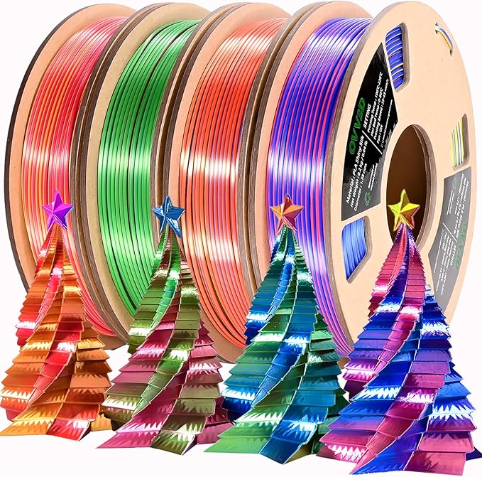 PLA Filament 1.75mm, Tri-Colors 3D Printer Filament, Rainbow PLA Filament Bundle by OVV3D