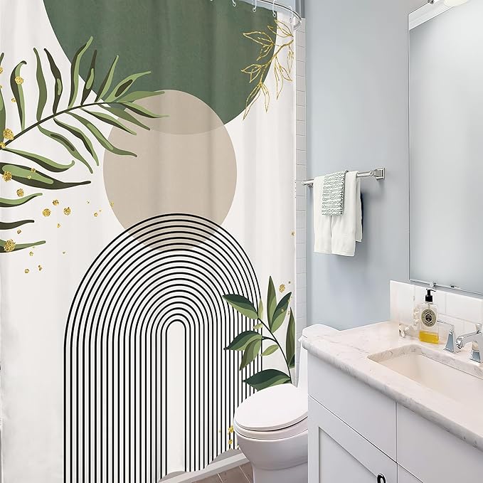 Small Stall Green Boho Shower Curtain 54Wx78H Rv Modern Bohemian Abstract Sage - Image 4