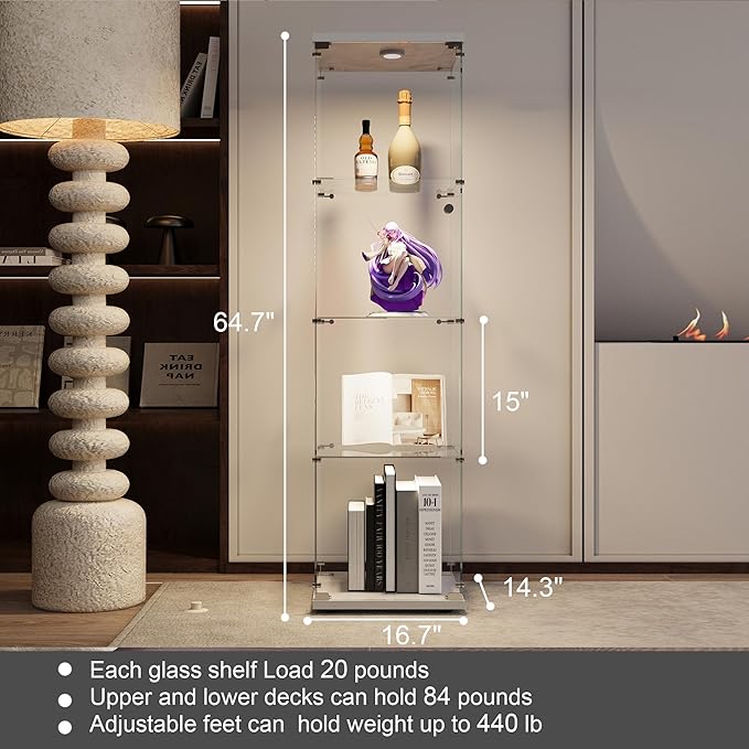 Yoluckea 4 Shelves Glass Display Cabinet - Image 2