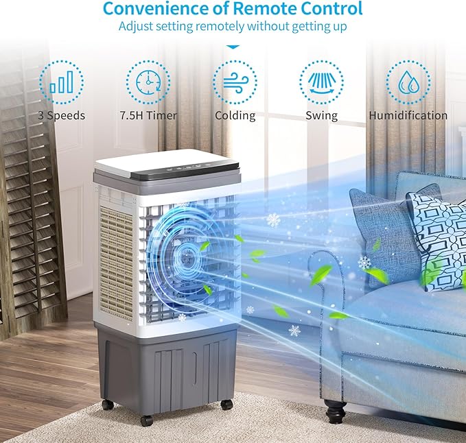 TABU 2354CFM 3-in-1 Evaporative Air Cooler, 6.6-Gal Water Tank Portable Swamp - Image 4