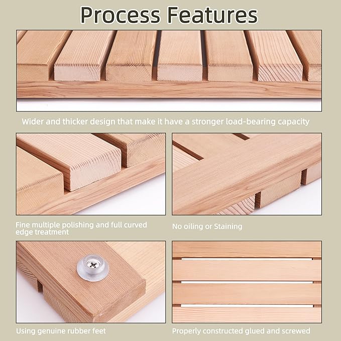 bingaai Cedar Wood Shower Mat 24" × 24", Cedar Wood Bath Mat Square, Wooden - Image 3